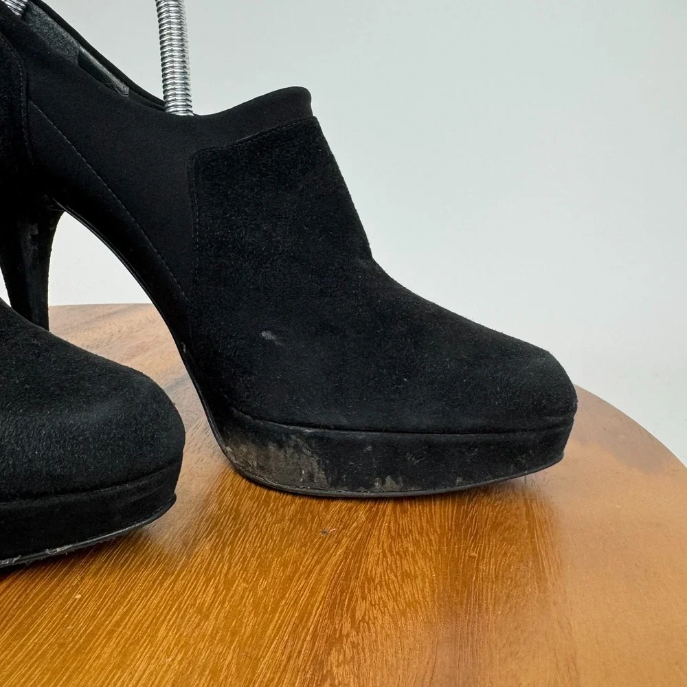 Womens Stuart Weitzman Black Suede Heeled Ankle Boots‎ Booties Size 8.5 M GUC